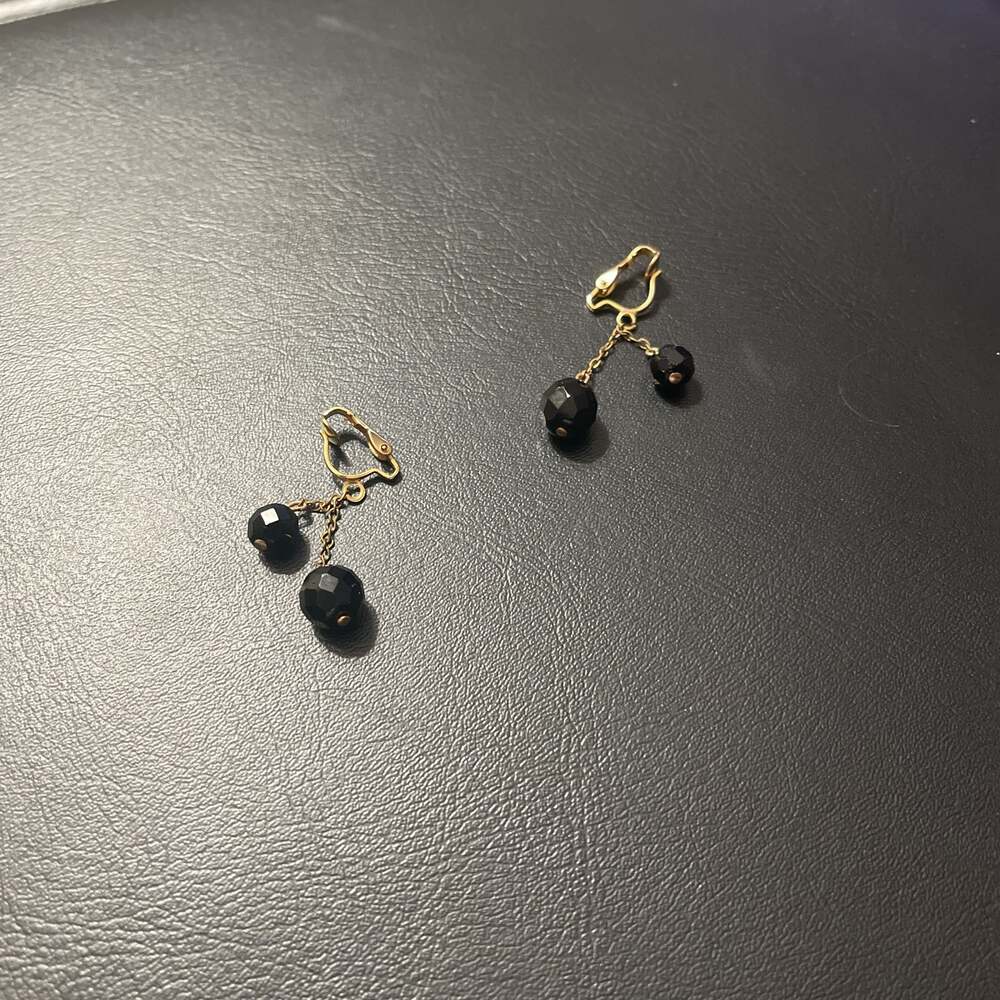 Vintage 1960s Lewis Segal California Black Glass Dangle Clip-On Earrings